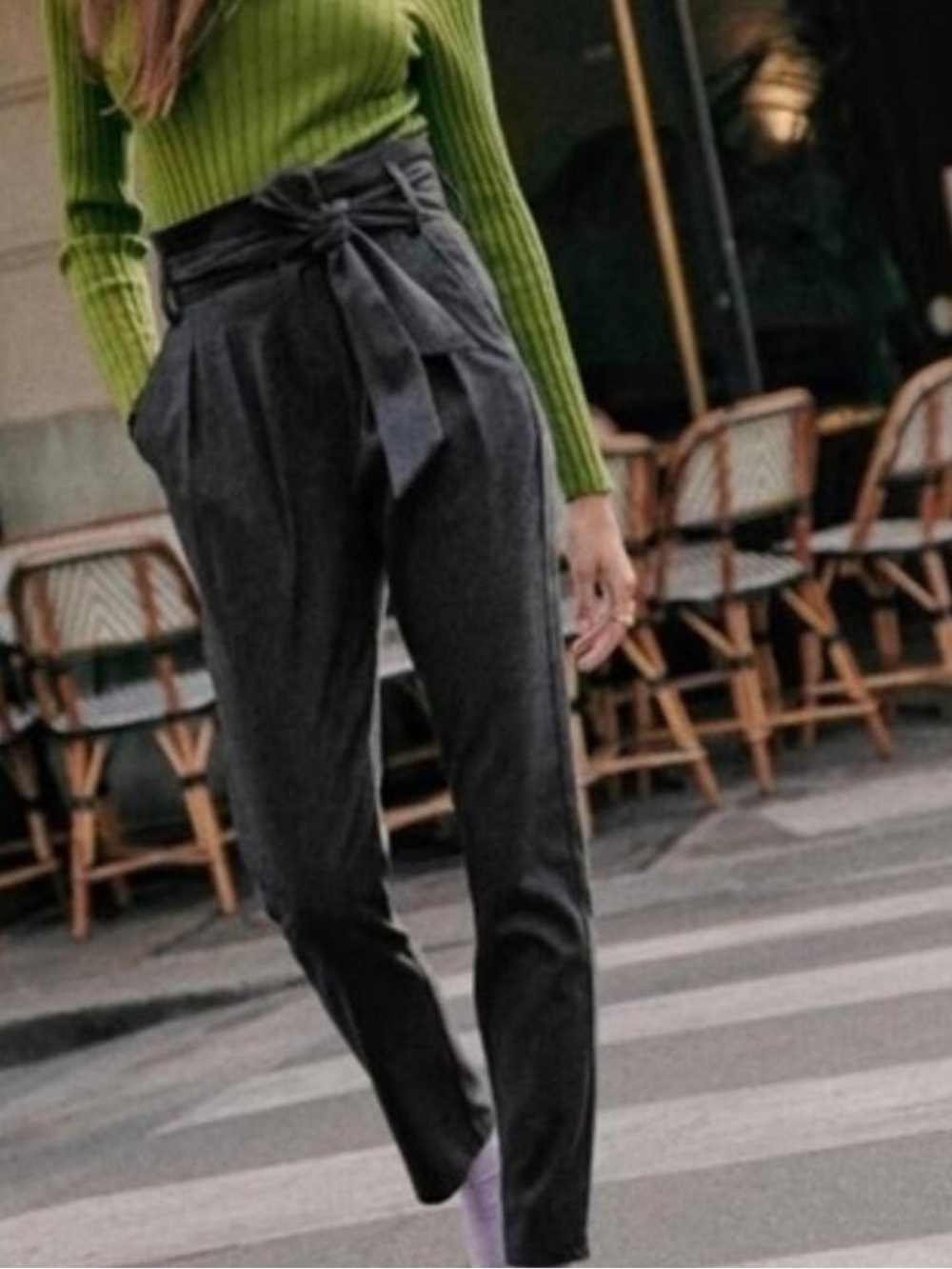 Sezane High-Waist wool blend Trousers in Charcoal Gray